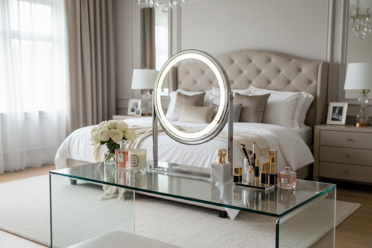 Elegant Glass Makeup Vanities for Every Bedroom Style