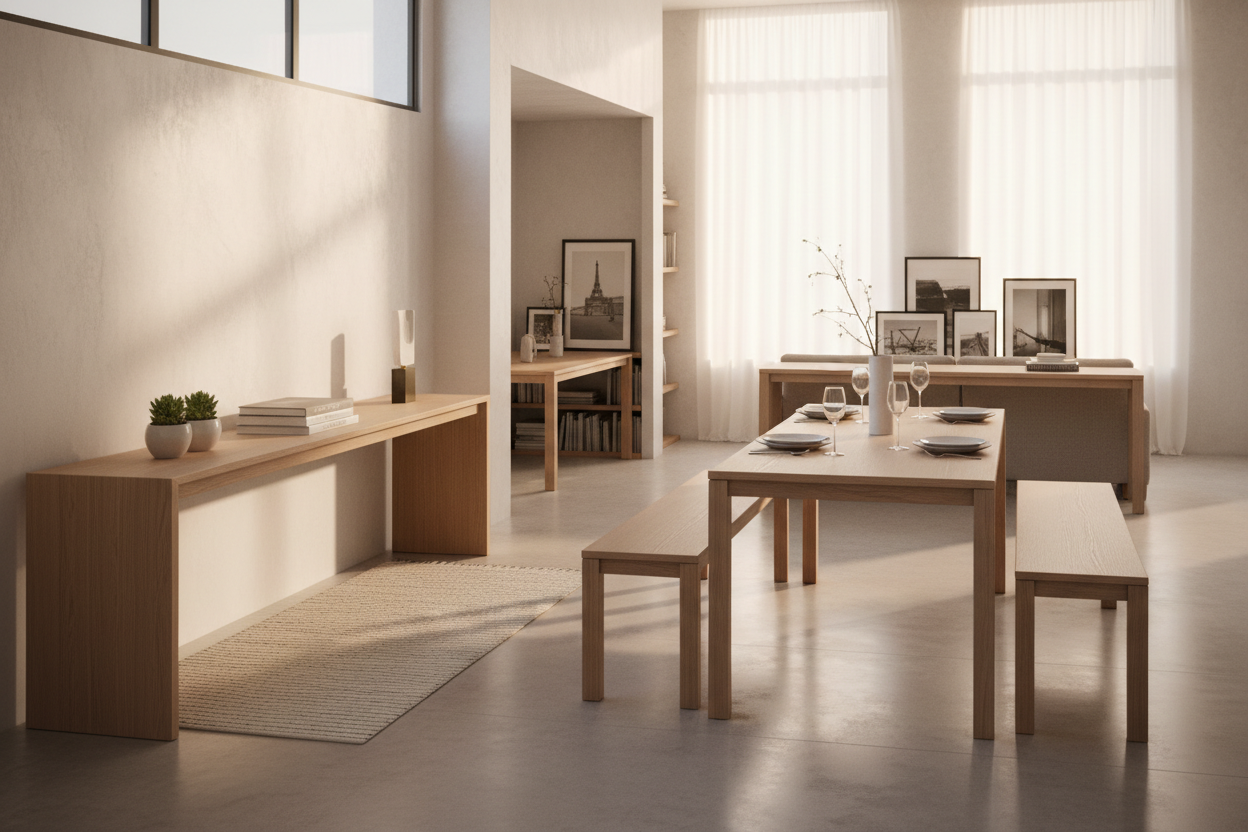 Elegant Space-Saving Ideas With Long Narrow and Slim Wooden Tables