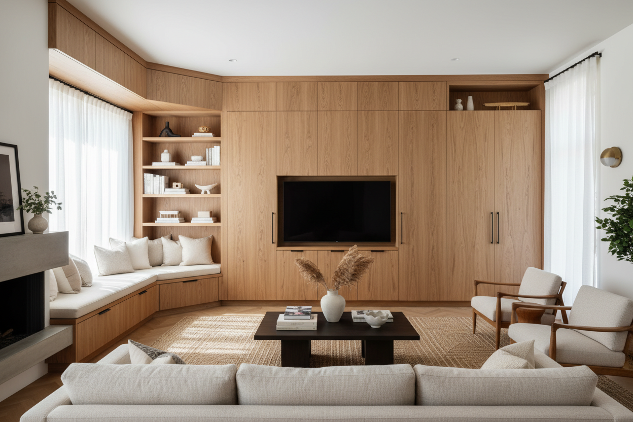 How Wood Built In Cabinets Fixed My Bizarre Living Room Layout