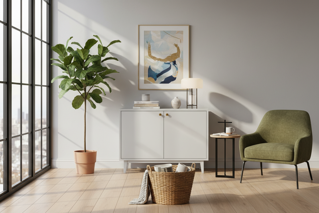 Baskets Don't Hide Clutter (But a Small Cabinet With Doors Will)