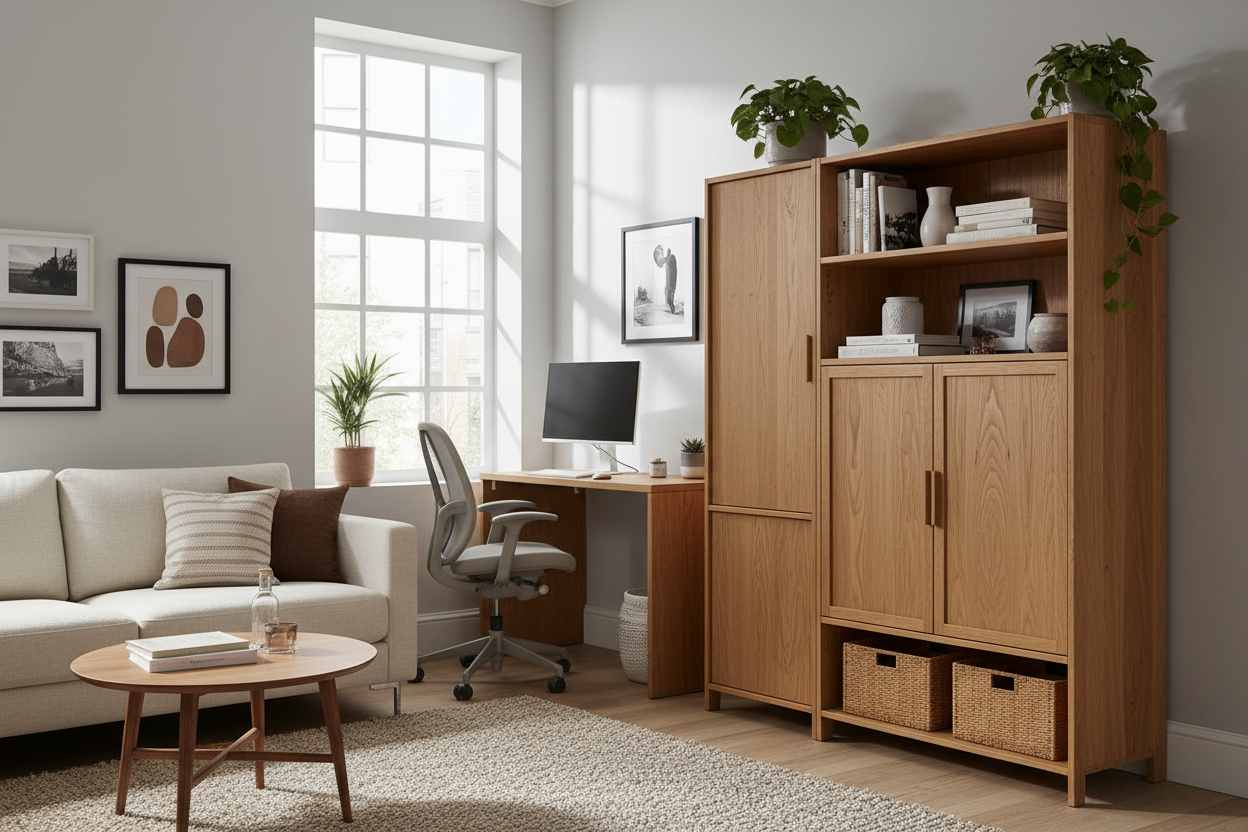 I Finally Swapped My Ugly Wire Racks for a Wood Storage Cabinet