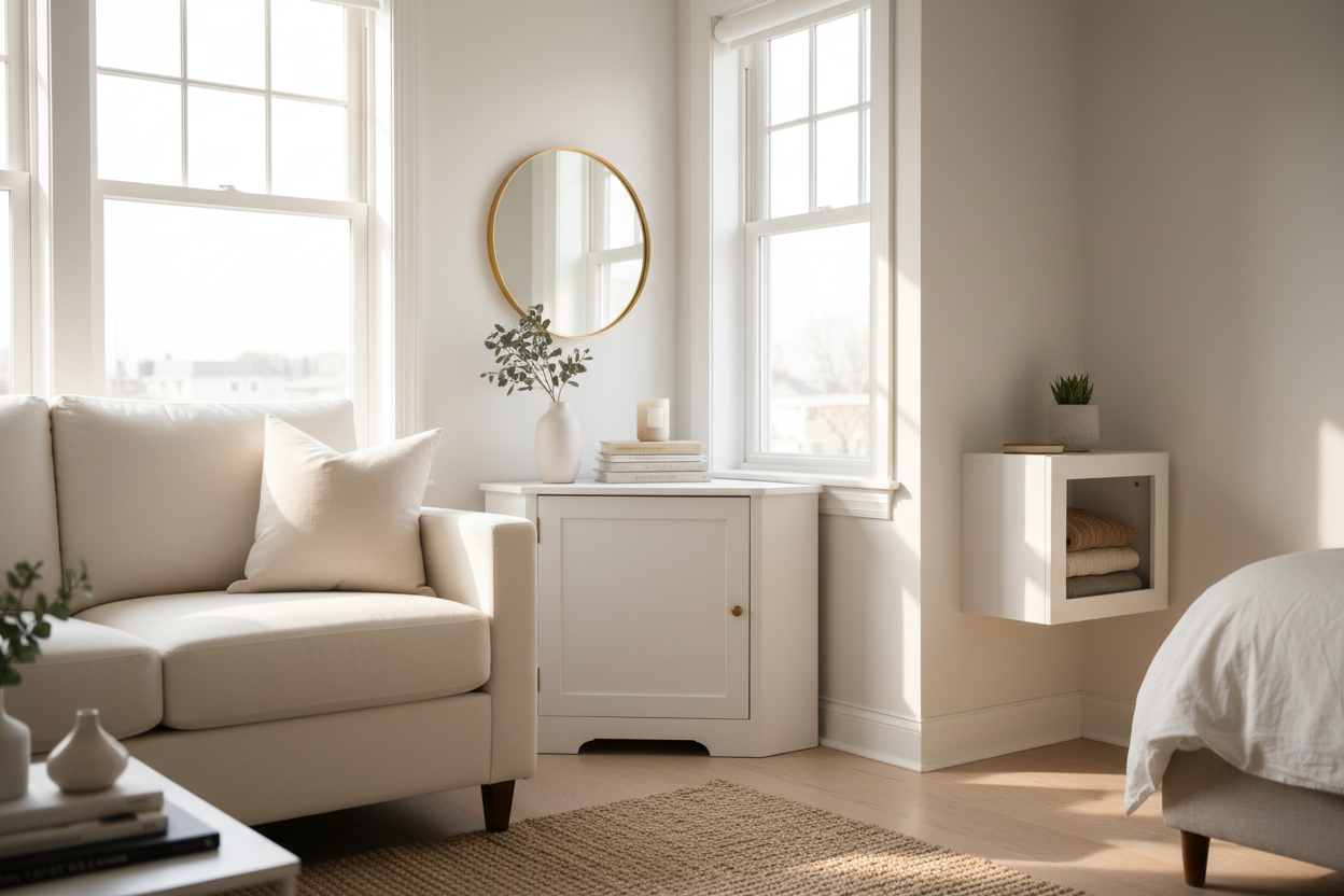 How a small white cabinet for living room corners saved my tiny space