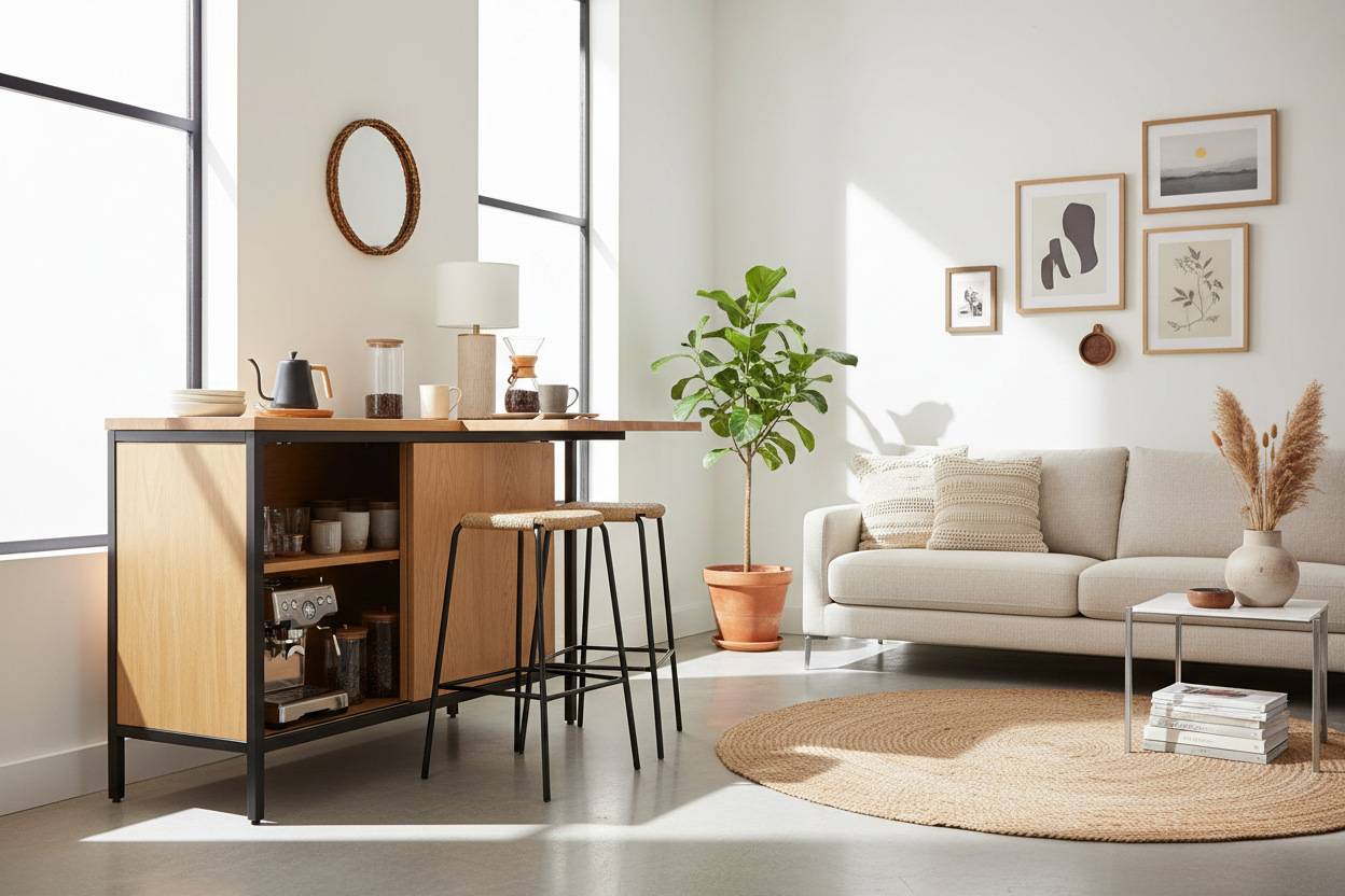 I Swapped My Wobbly Bar Cart for a Cabinet With Table Top