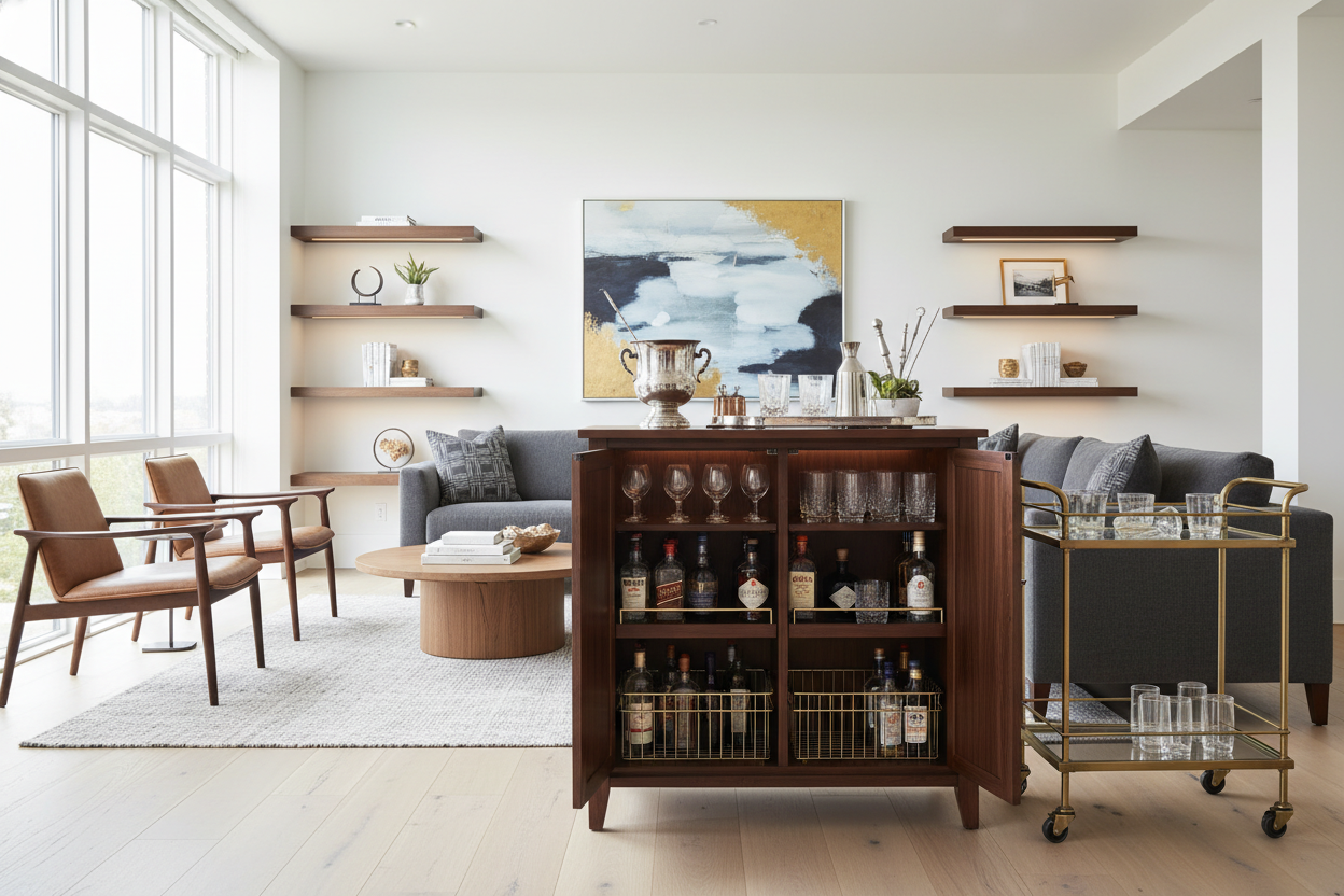Your Bar Cart Is a Mess. Time for a Wood Bar Cabinet.