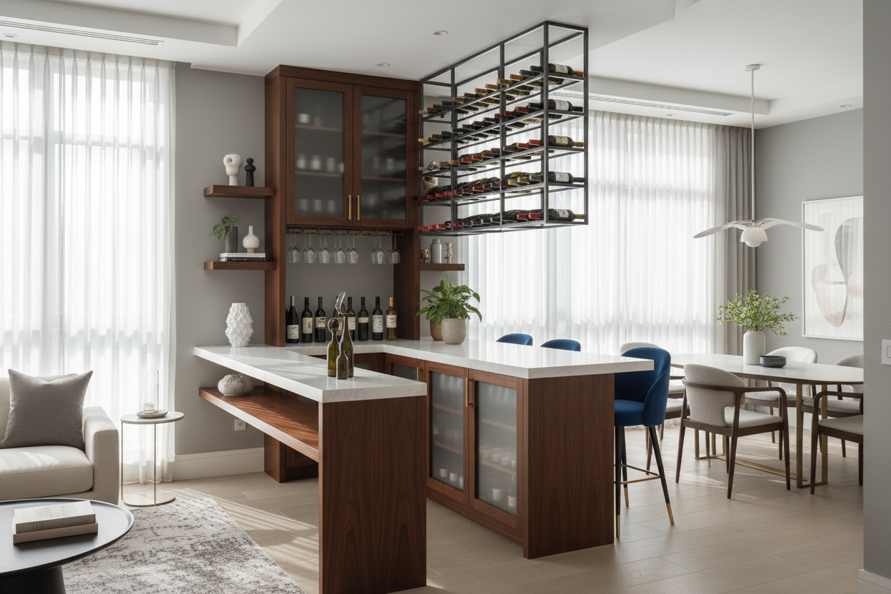 Where to Actually Put Bars and Wine Racks in an Open Concept Home