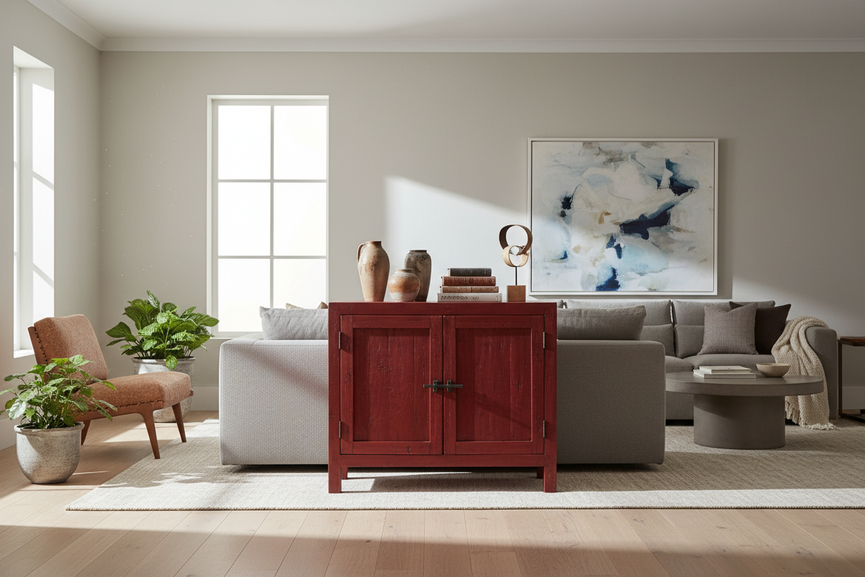 A Crate and Barrel Rojo Cabinet Is the Only Pop of Color You Need