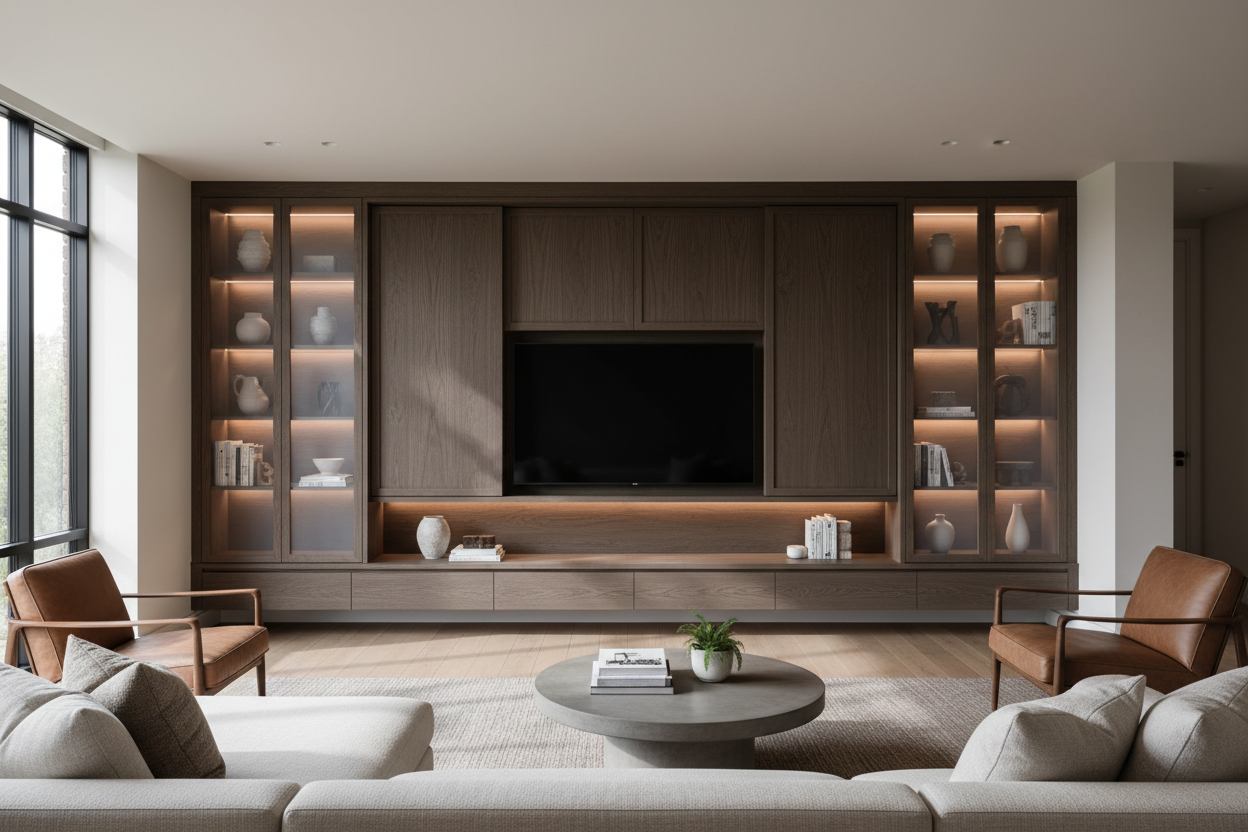 How a TV Wall Cabinet With Doors Cured My Sports Bar Living Room