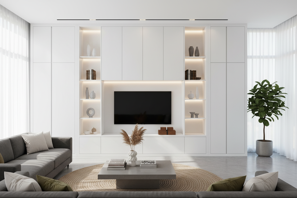 I Traded My Open Shelves for White Wall Units and Entertainment Centers