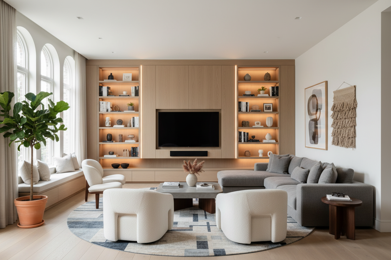 How to Fix a 'Bowling Alley' Living Room With a Home Entertainment Wall