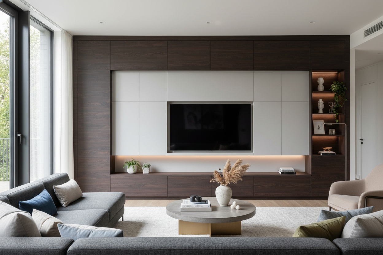 How a Modern TV Wall Unit Finally Hid My Kids' Toy Mountain
