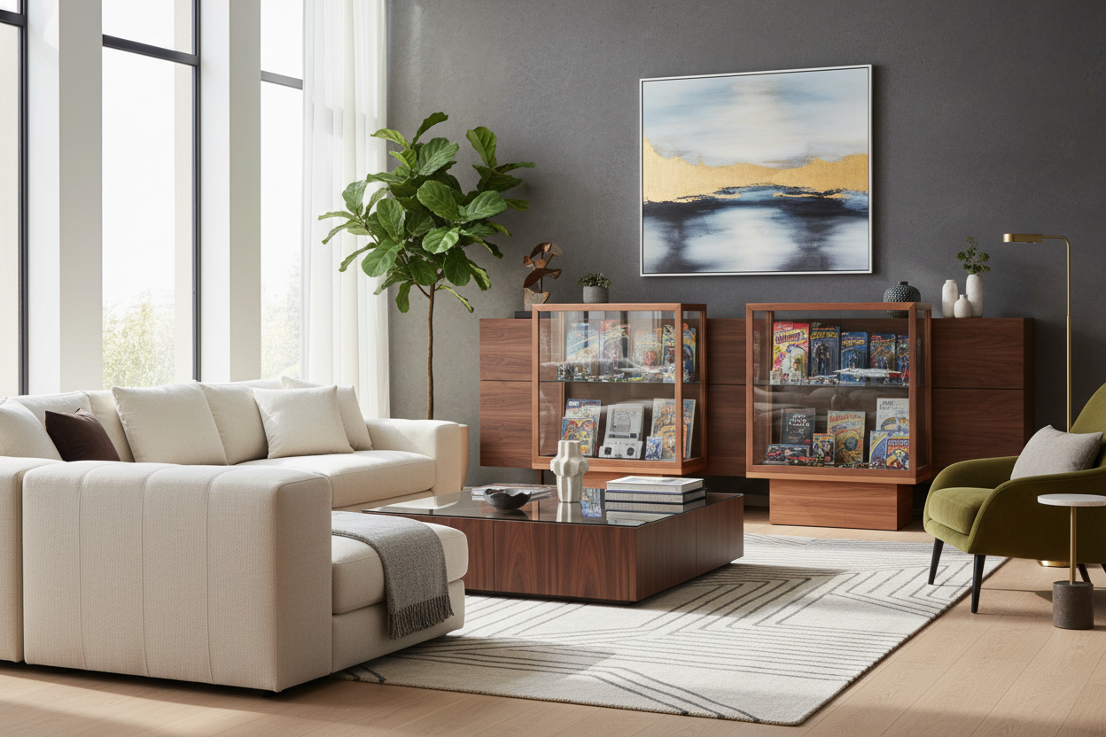Confession: I Hide My Nerdiest Collectibles in Formal Wood Display Cases