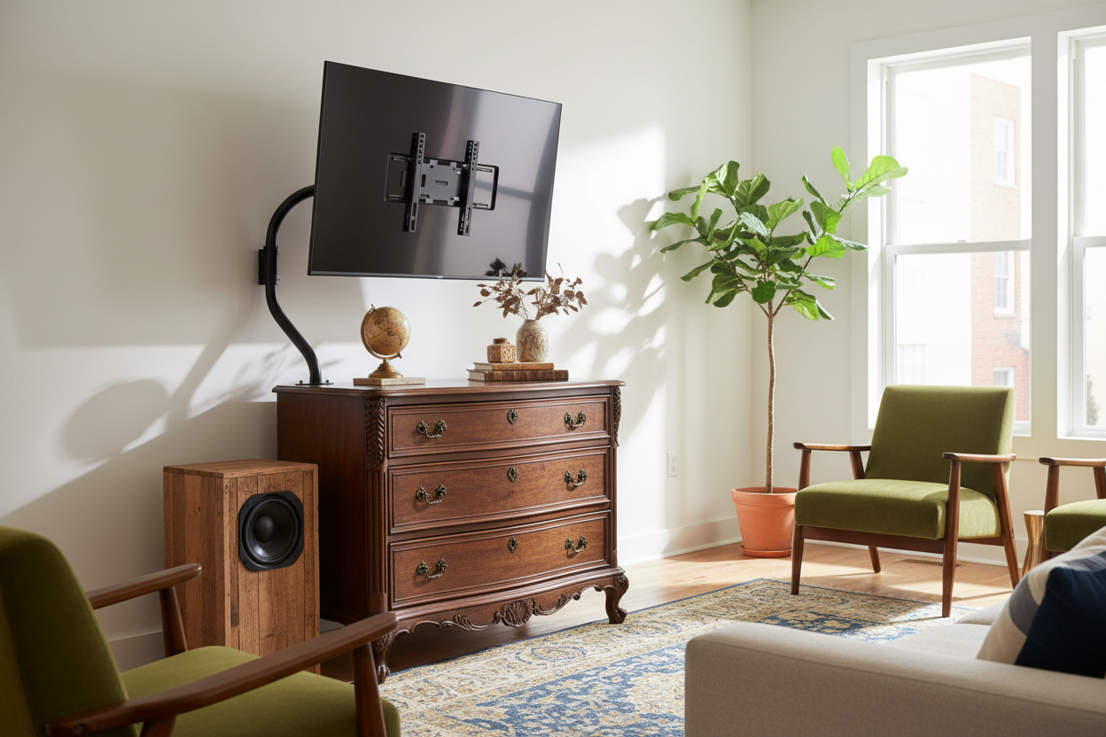 I Added a Furniture TV Mount to My Antique Dresser (And It Worked)