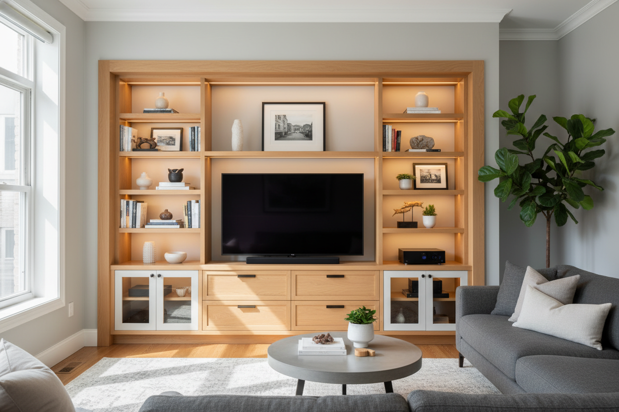 Why That Awkward Alcove Needs a Living Room Built In TV Cabinet