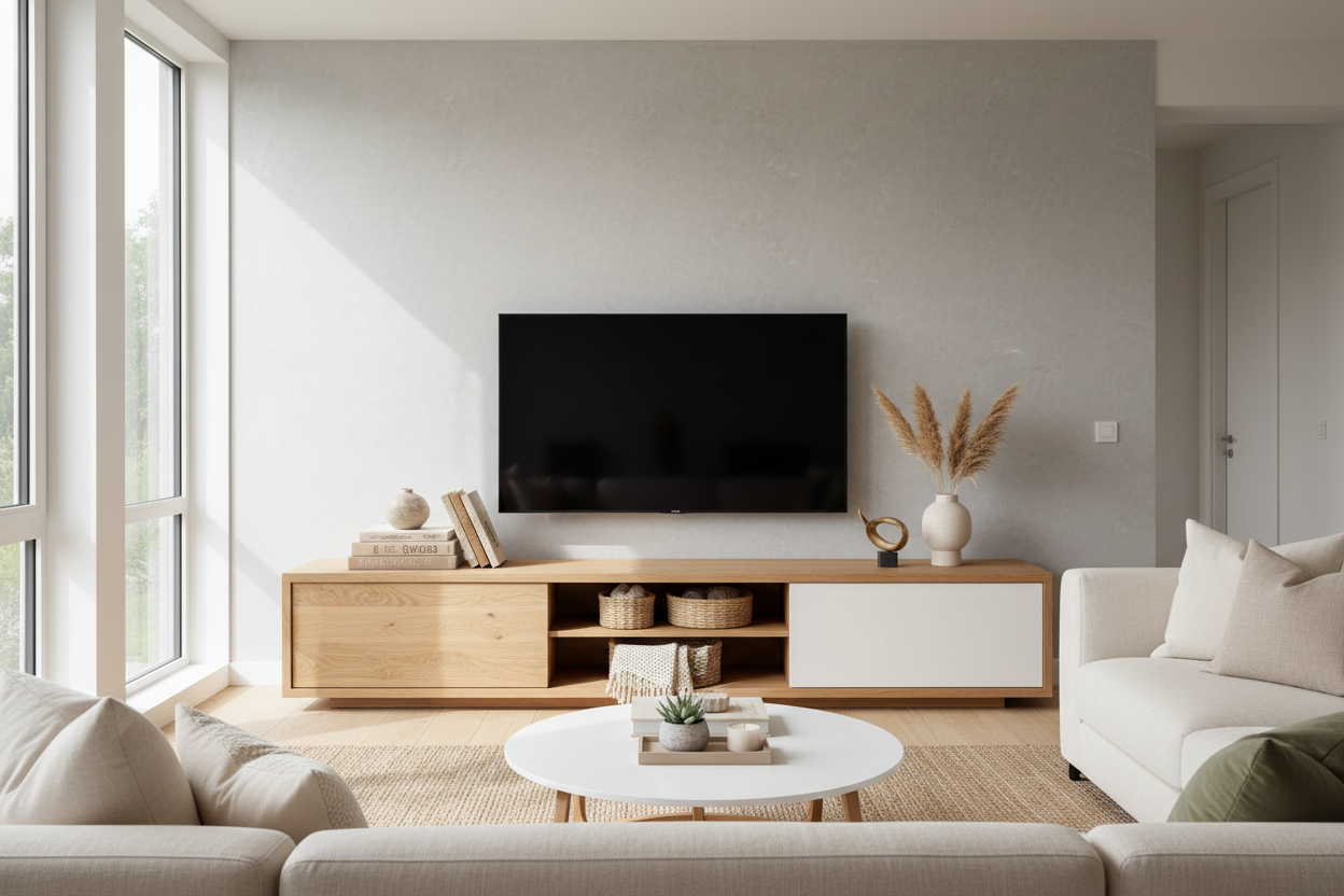 All-White Consoles Look Cold. Try an Oak and White TV Stand Instead