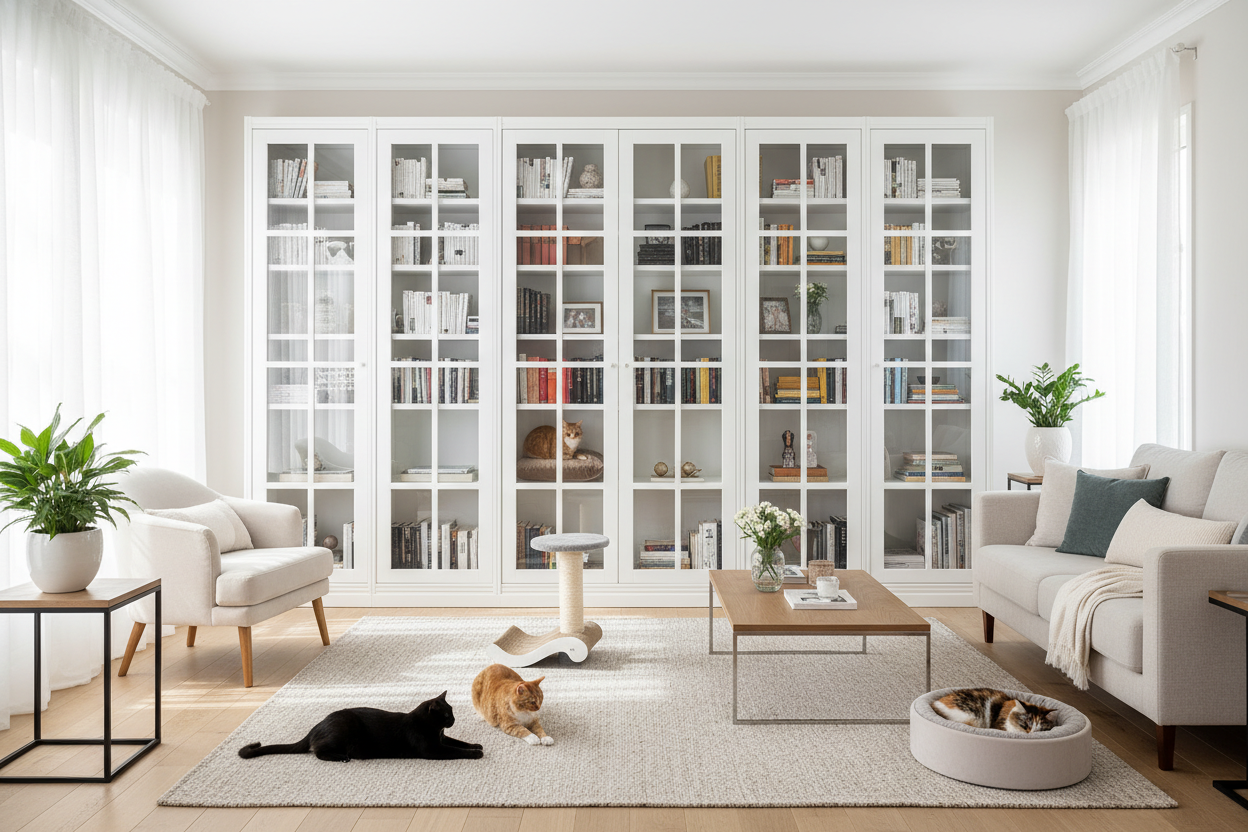 My Cat-Proof Solution: A White Bookcase (Glass Doors Are Mandatory)