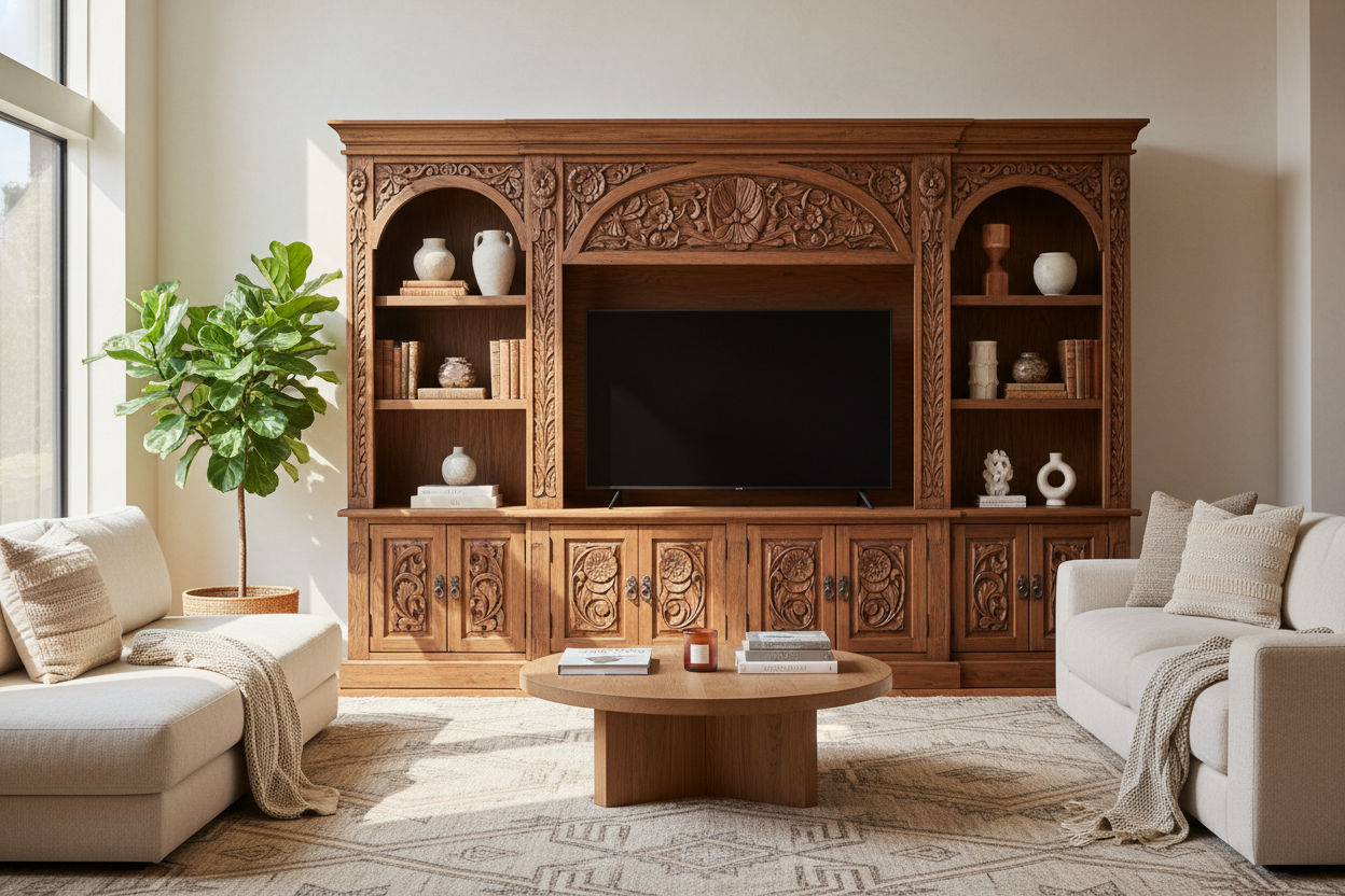 Why I Swapped Flat-Pack for a Carved Entertainment Center