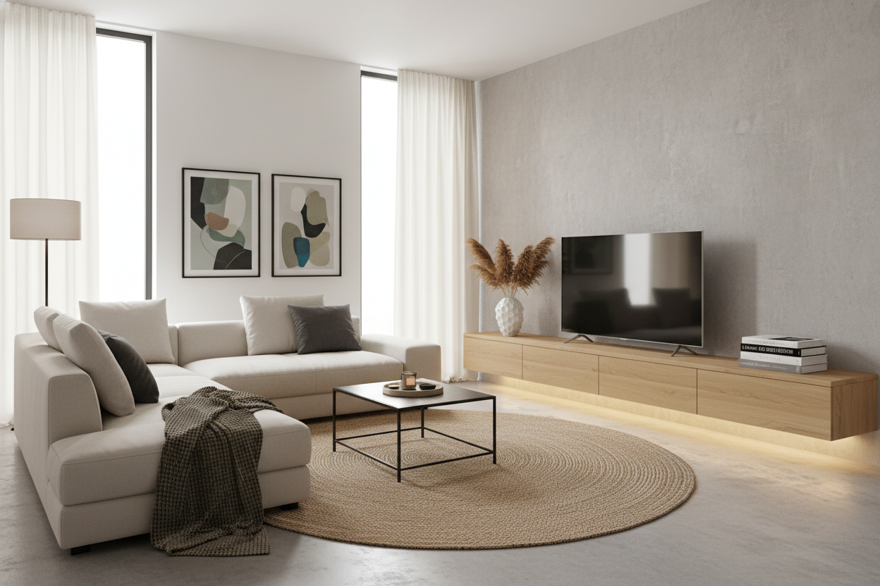 Your Living Room Needs a Contemporary Low TV Stand, Not a Wall Unit