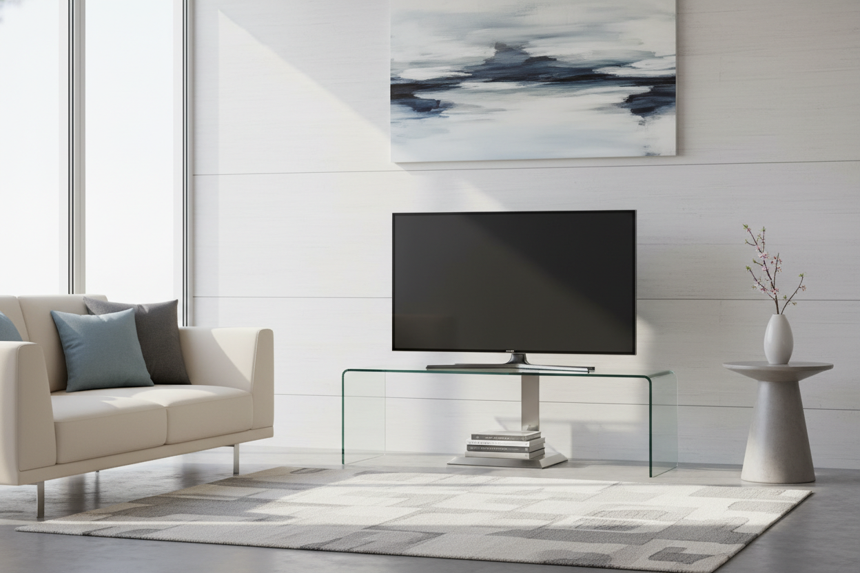 How I Made a 50 Inch Glass TV Stand Look Chic, Not 2004