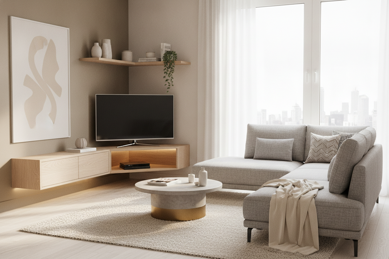 Stop Angling Your Couch: Try a Floating Corner TV Stand