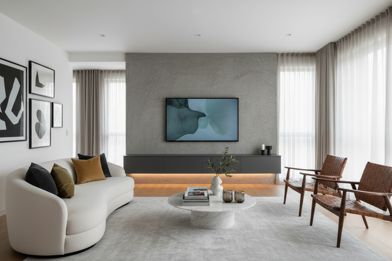 How to Pull Off a Gray Floating TV Stand (Without the 2016 Vibe)