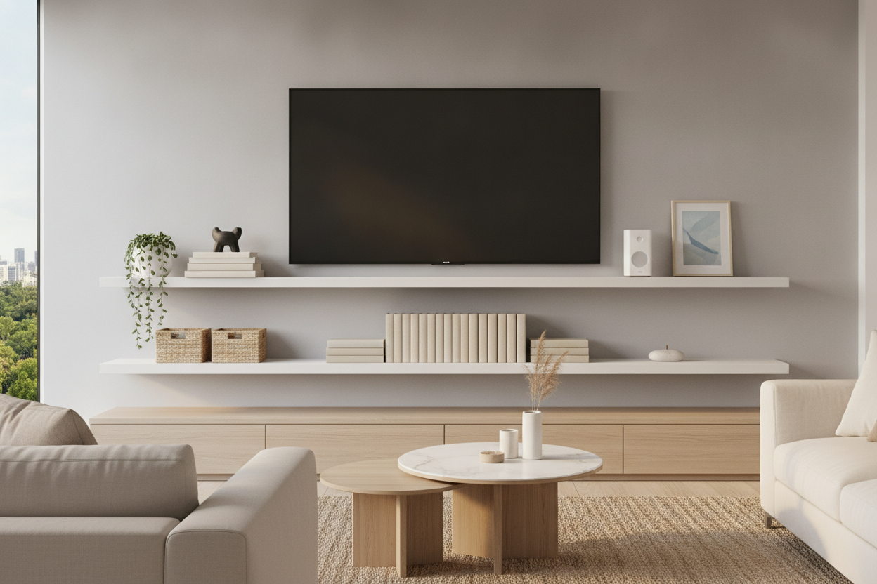 Your Floating Shelves Under TV Look Cluttered (Here's How to Fix It)