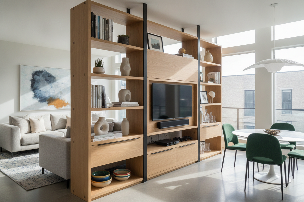Why I Used an Entertainment Shelf Unit to Split My Living Room in Half