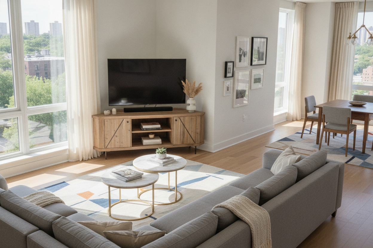 A Corner Wall TV Stand is the Best Hack for Open Concept Homes