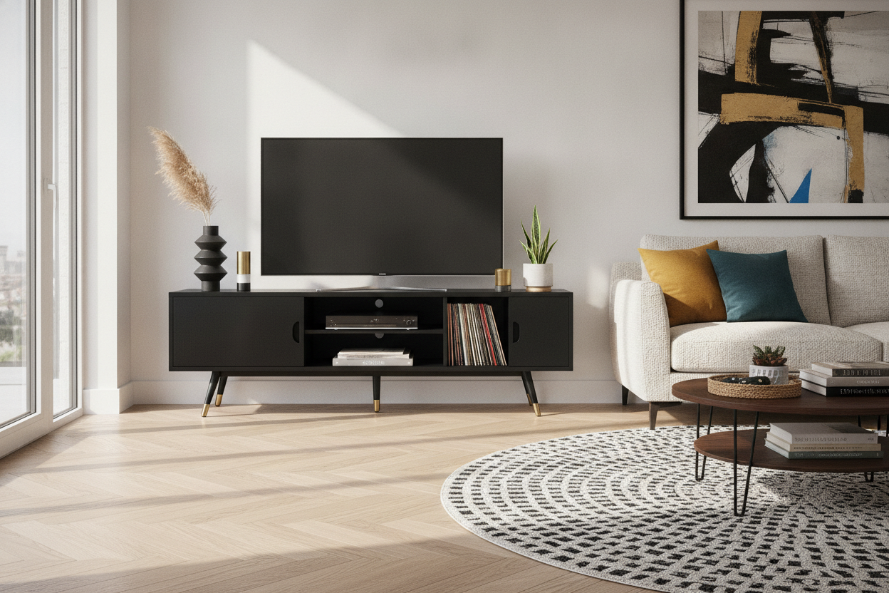 Is a Black Mid Century Modern TV Stand the Cure for 'Wood Fatigue'?