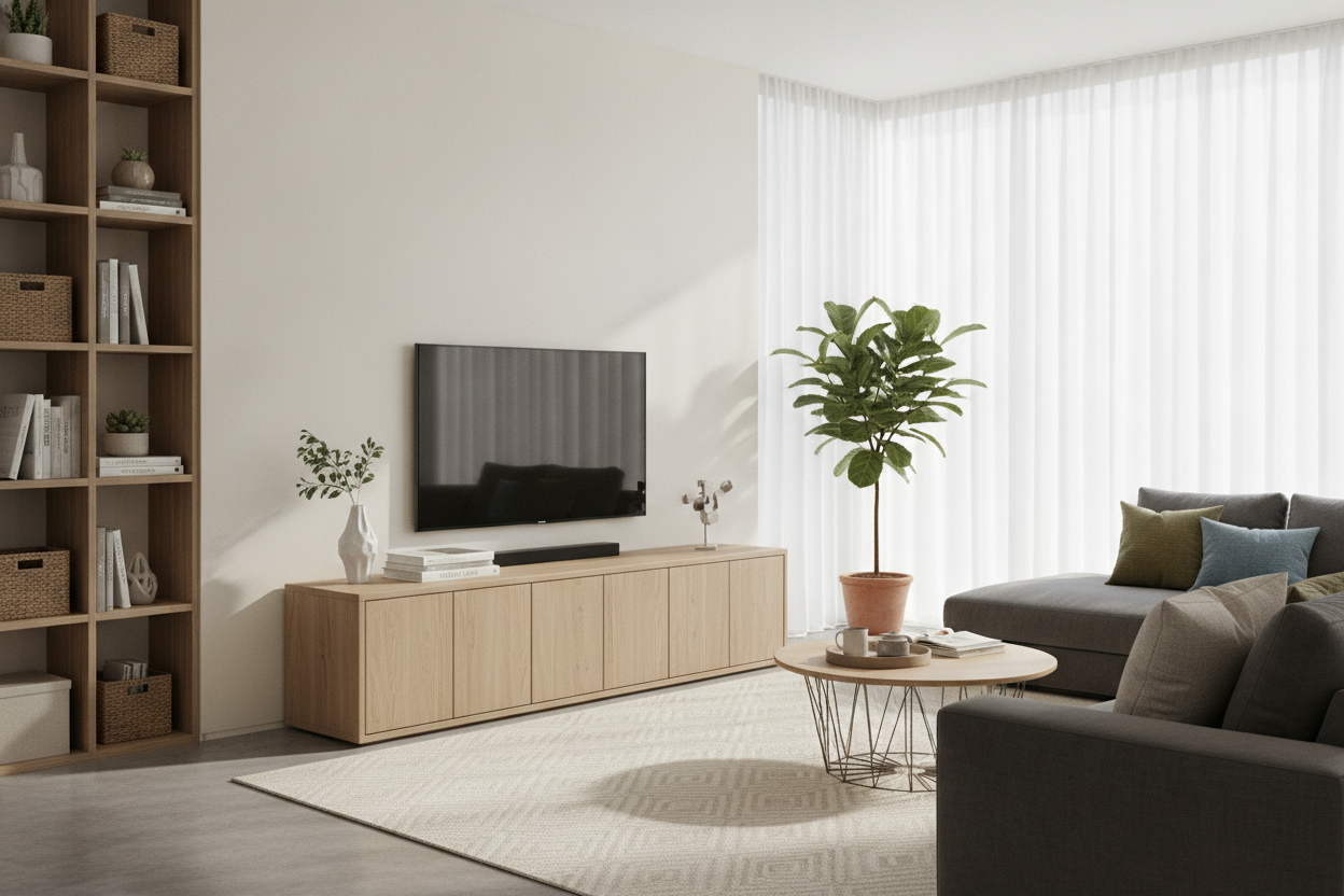 Why I Organized My Entire Living Room Around a 3-Door TV Stand