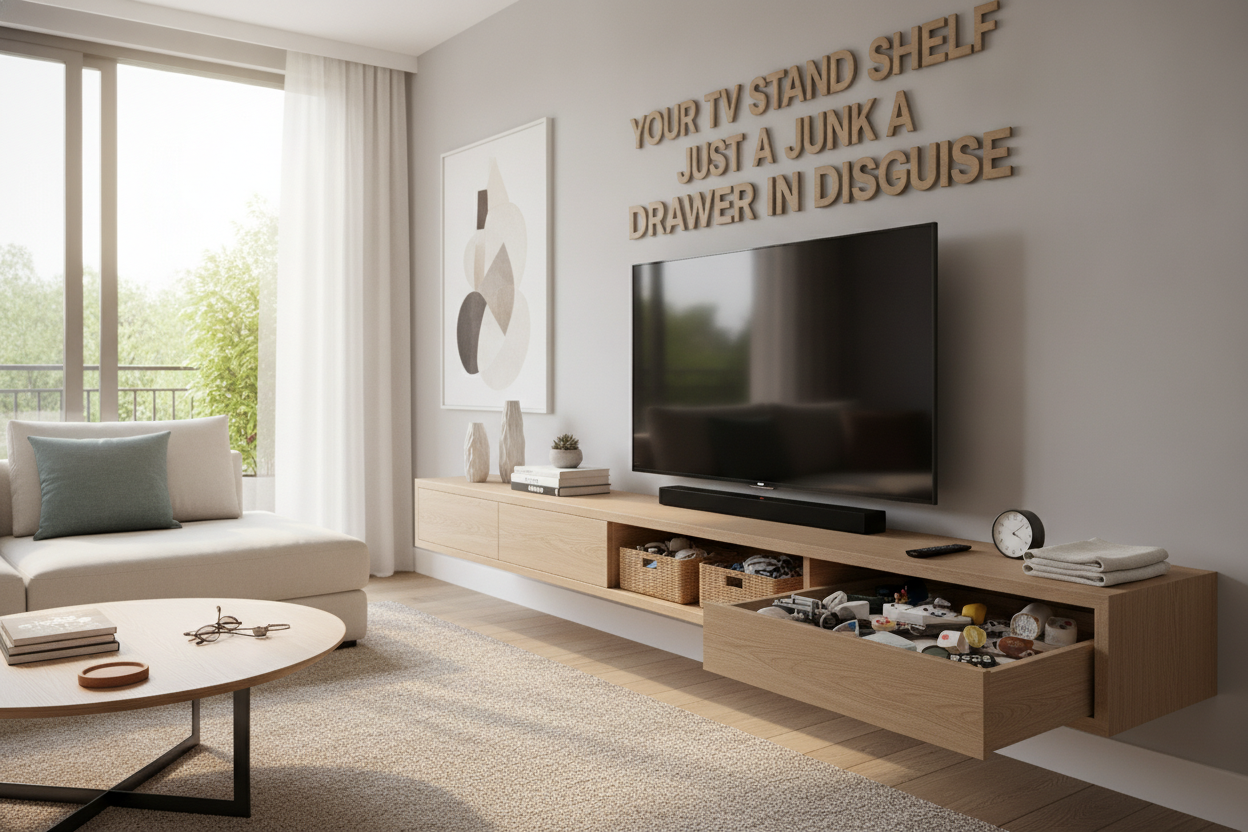 Your TV Stand Shelf Is Just a Junk Drawer in Disguise