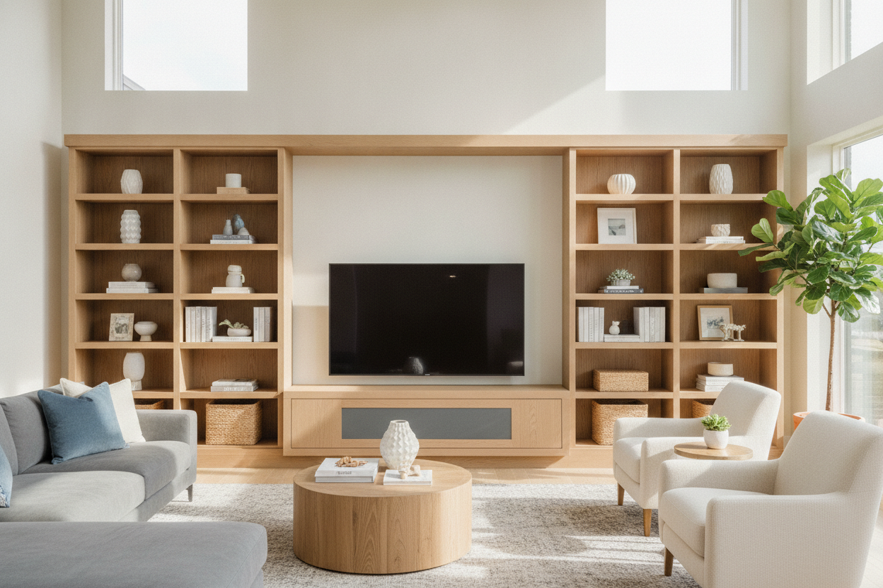 My Favorite Trick for Awkward Layouts: A TV Stand With Shelves on Side