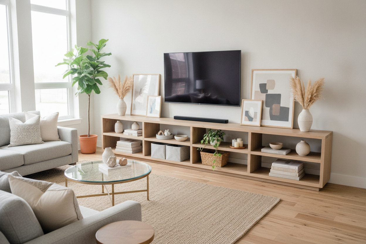3 Golden Rules for Styling a TV Stand 4 Shelves Wide