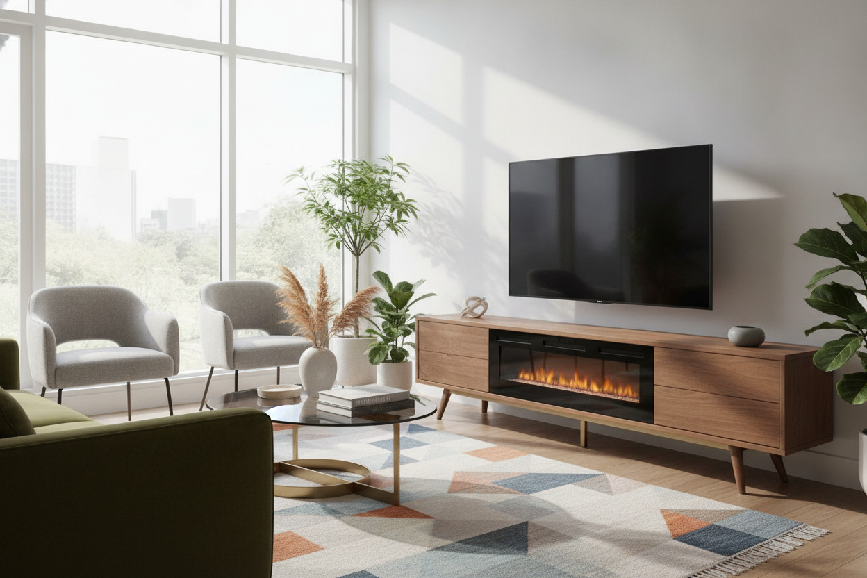 Does a Mid Century Modern Fireplace TV Stand Have to Look Clunky?