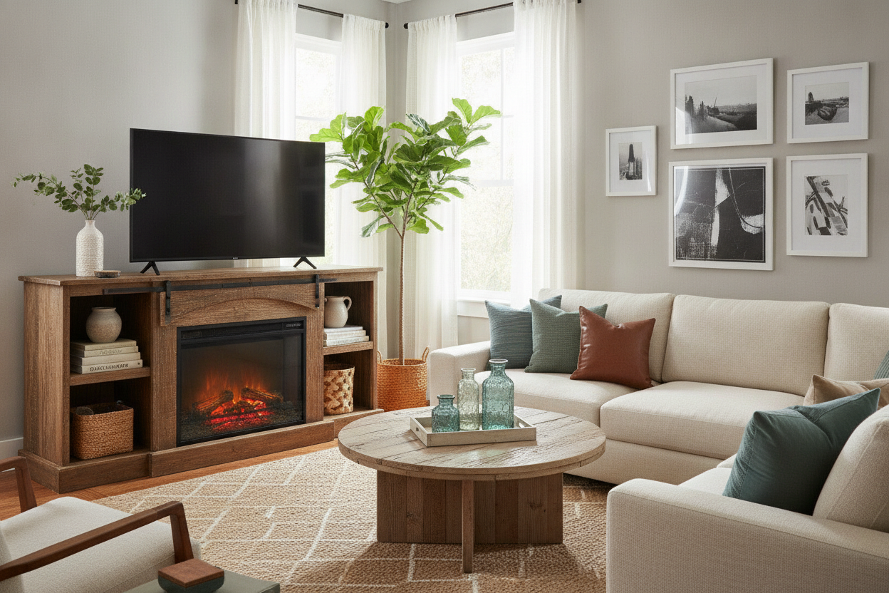 Is a Rustic Corner Fireplace TV Stand Too Bulky for a Small Room?