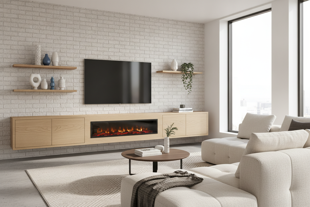 How to Fake Built-Ins With a Floating Wall TV Stand With Fireplace
