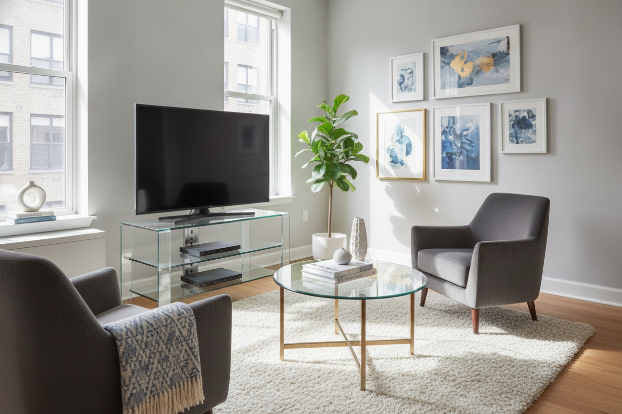 Your Living Room Is Tiny? A T V Stand Glass Console Could Fix It