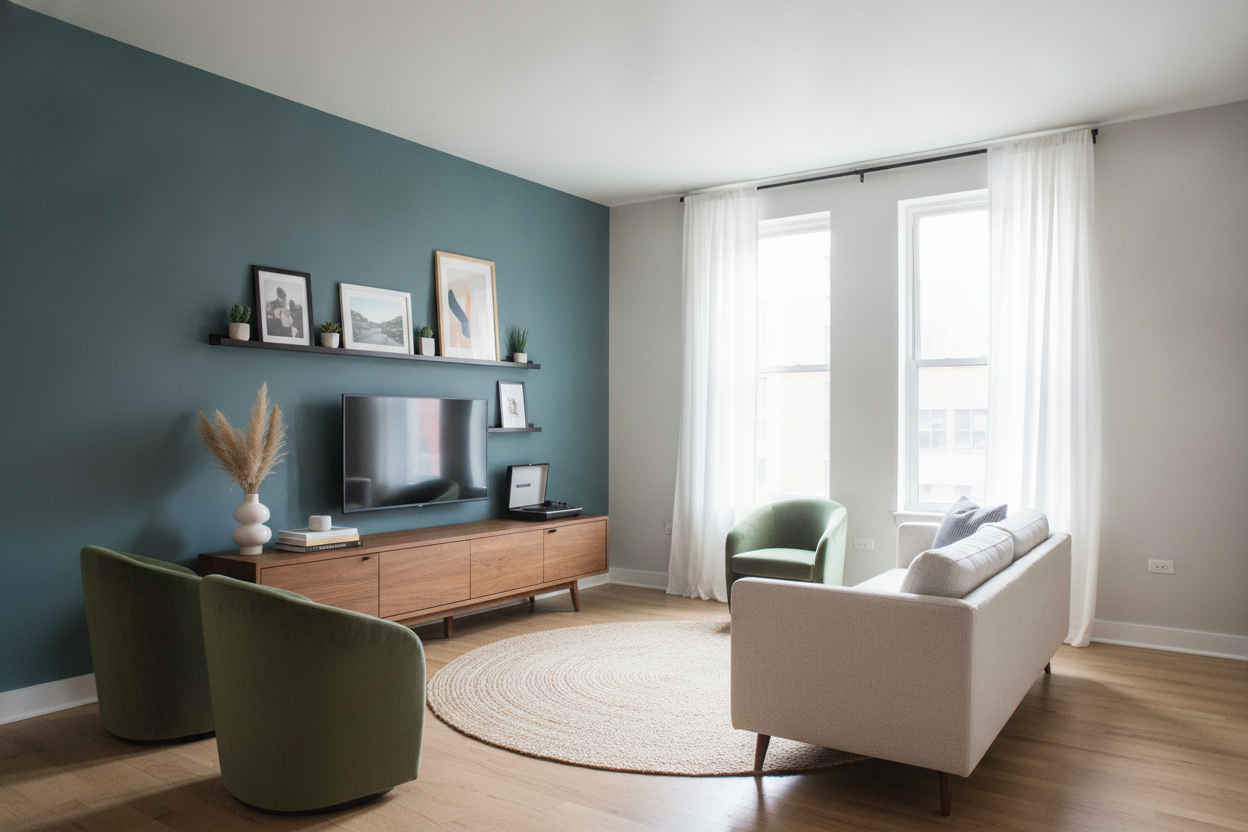 How a TV Console Low to the Ground Faked 10-Foot Ceilings