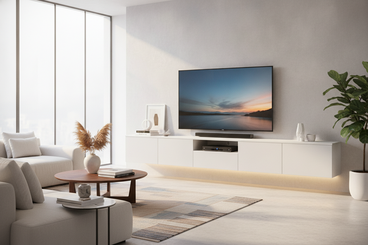 We Tested the Haigh Floating Entertainment Center With a Massive TV