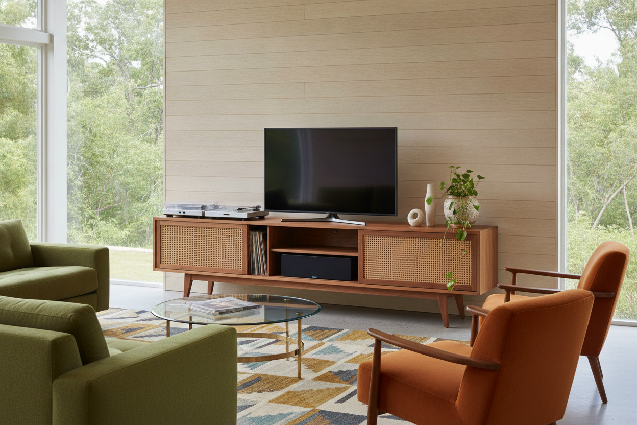 I Hid My Ugly Soundbar Inside a Mid Century Modern TV Stand 70 Inch