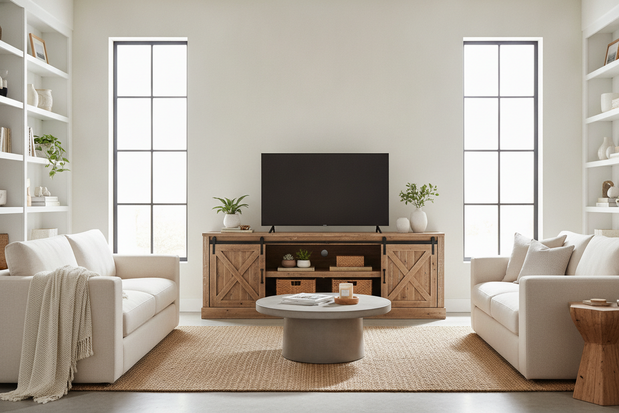 I Put a TV Farmhouse Stand in a Modern Room (And Love It)