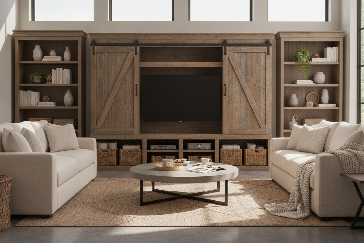 A Barn Style TV Stand Is Secretly the Best Way to Hide Tech
