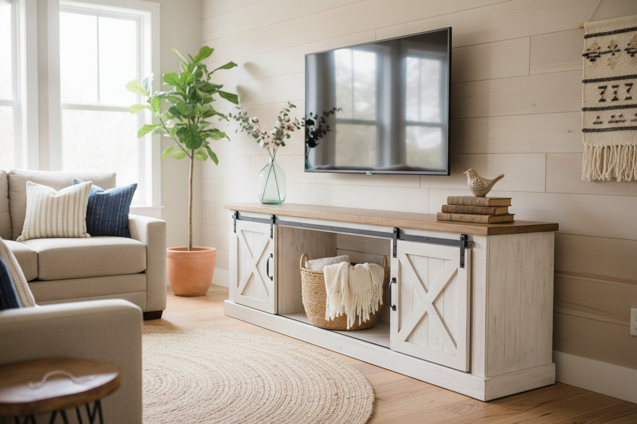 My 3-Item Rule for Easy TV Stand Decor Farmhouse Style