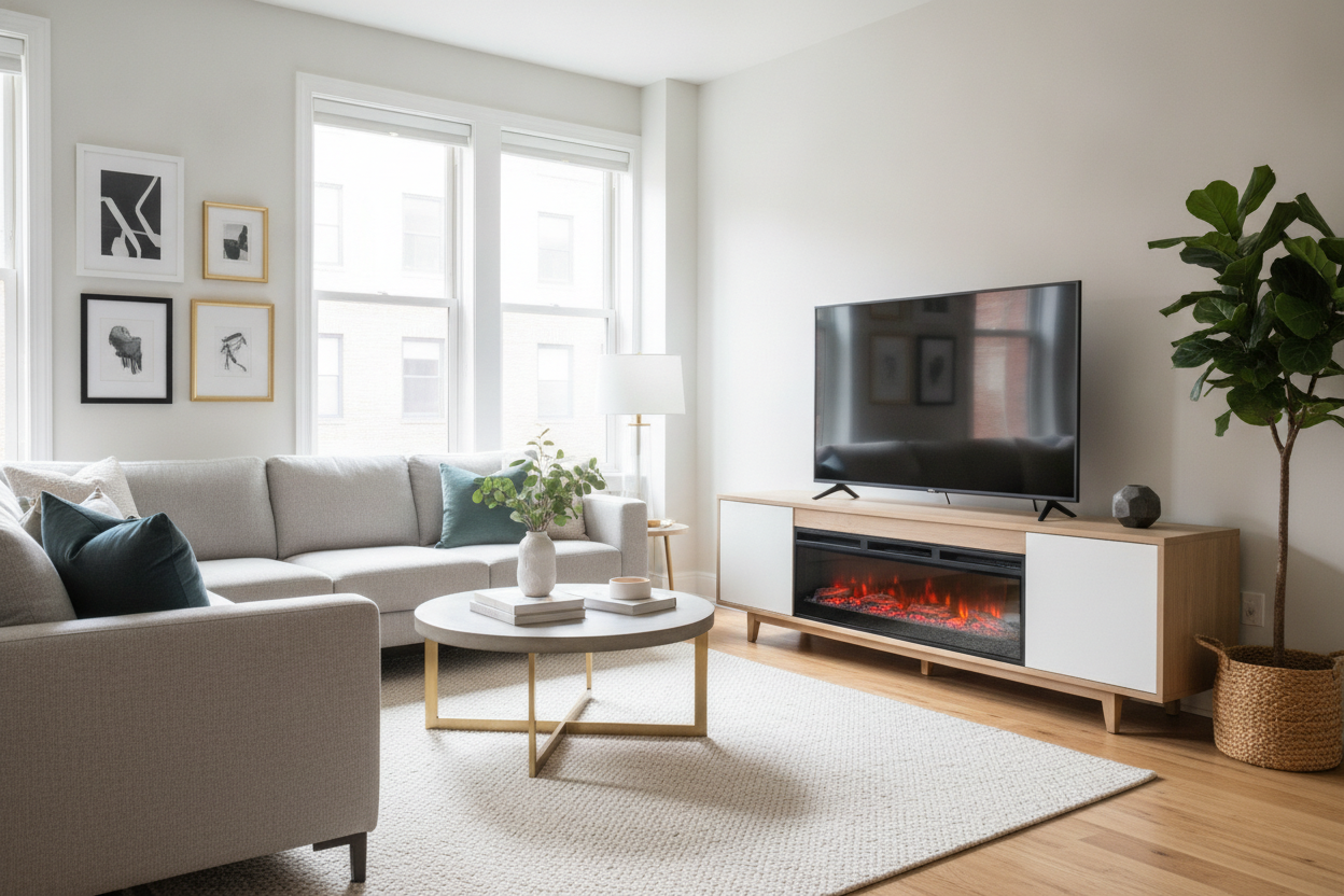 My 55 Inch TV Stand With Fireplace Fixed My Boring Apartment