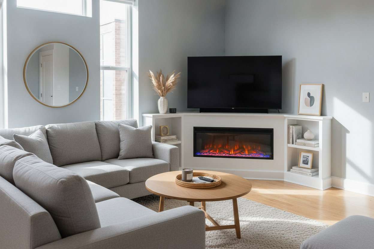 The Great TV Debate Ended With a Corner Fireplace and TV Stand