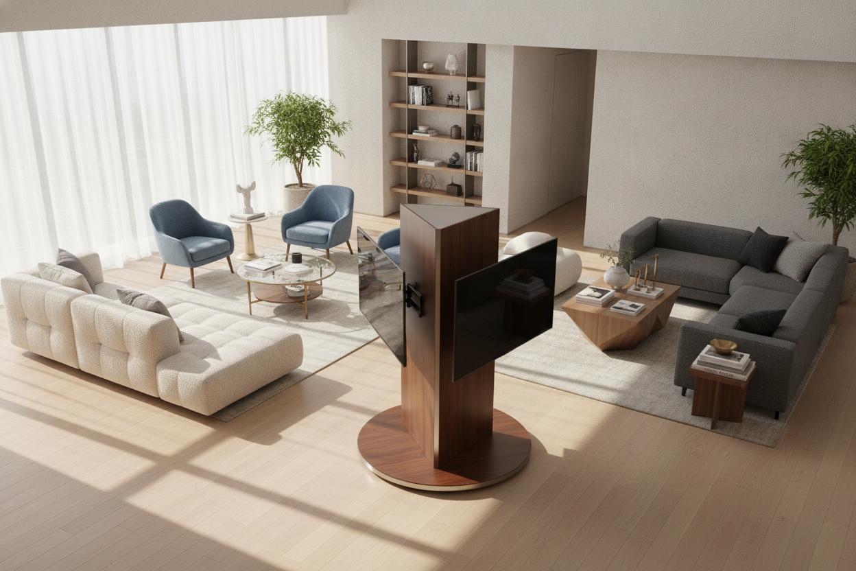 I Cured My Awkward Open Layout With Revolving TV Stands