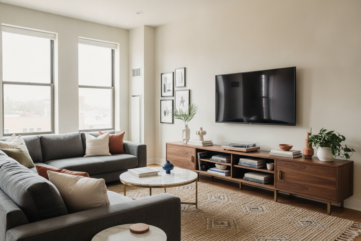 How I Fixed the Waiting Room Vibe With Furniture for Under Mounted TV