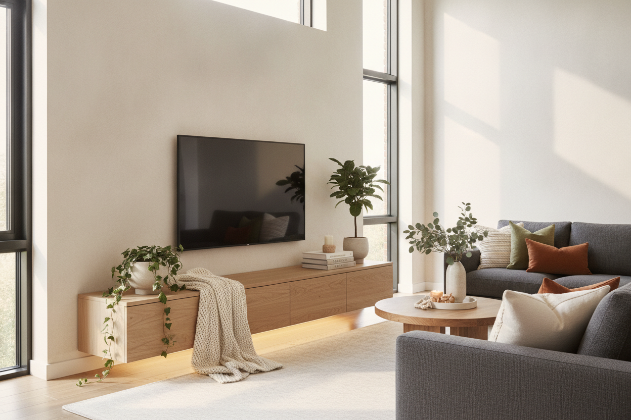 My Trick for Making All Modern TV Stands Look Cozy