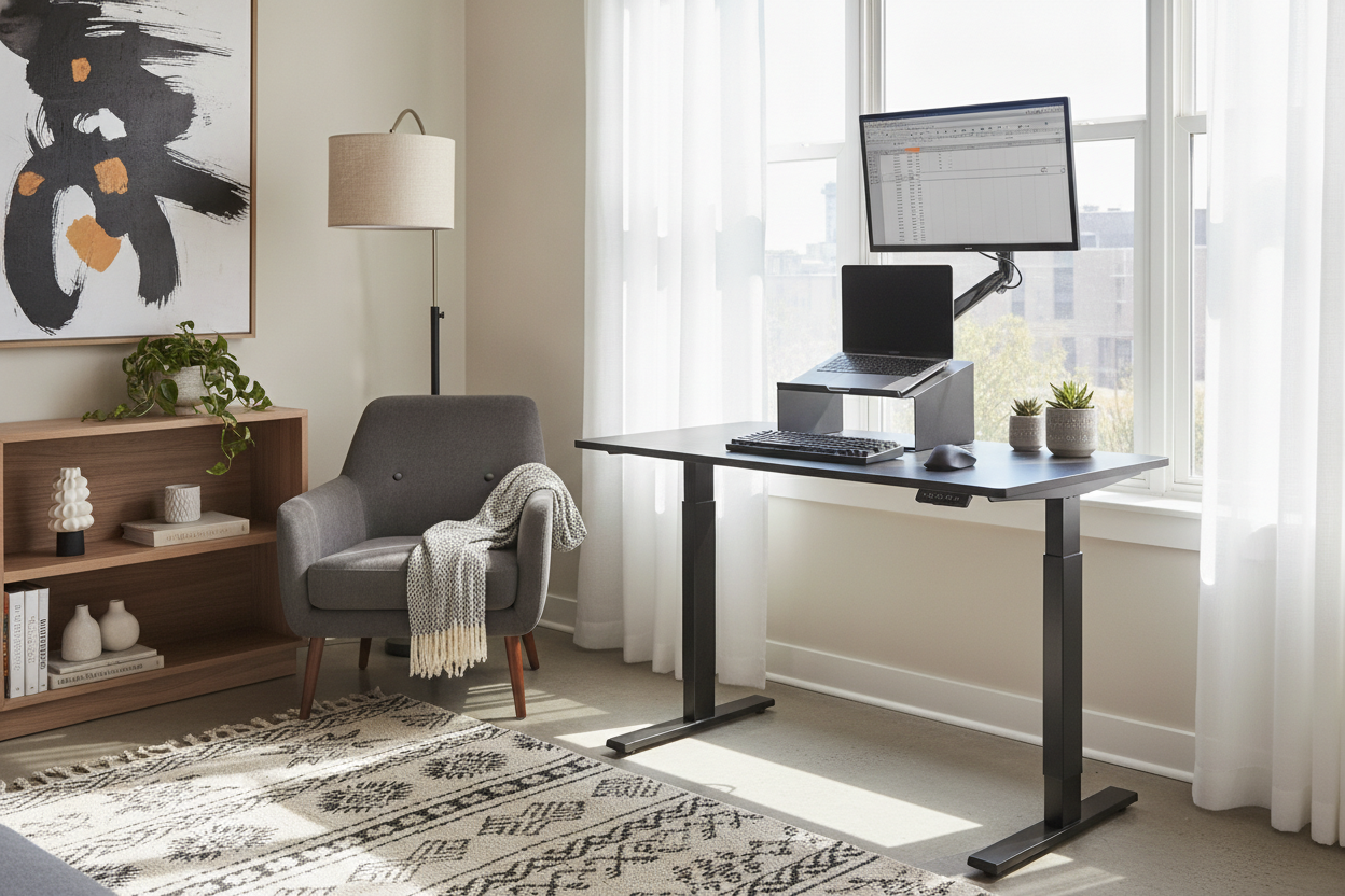 I Downsized to a Black Adjustable Standing Tabletop Desk