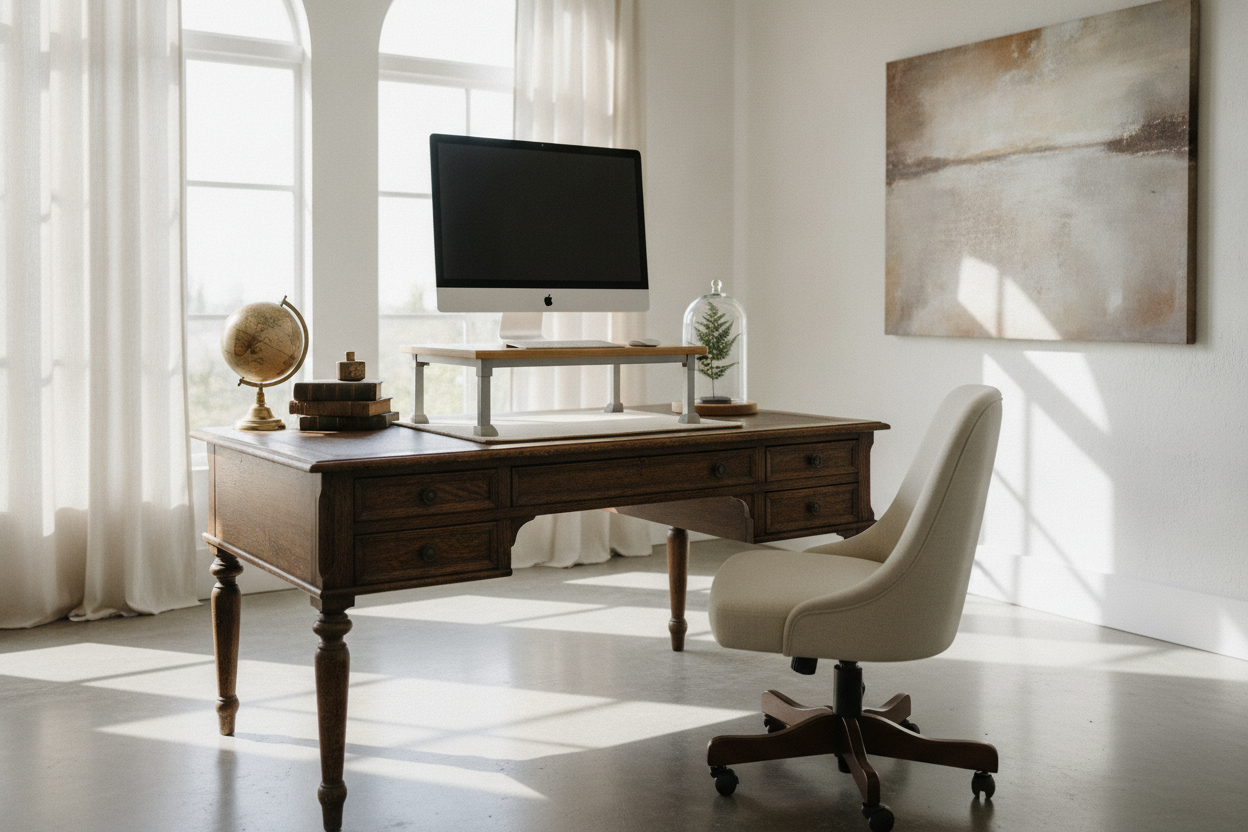 How a Standing Computer Stand for Desk Saved My Antique Table