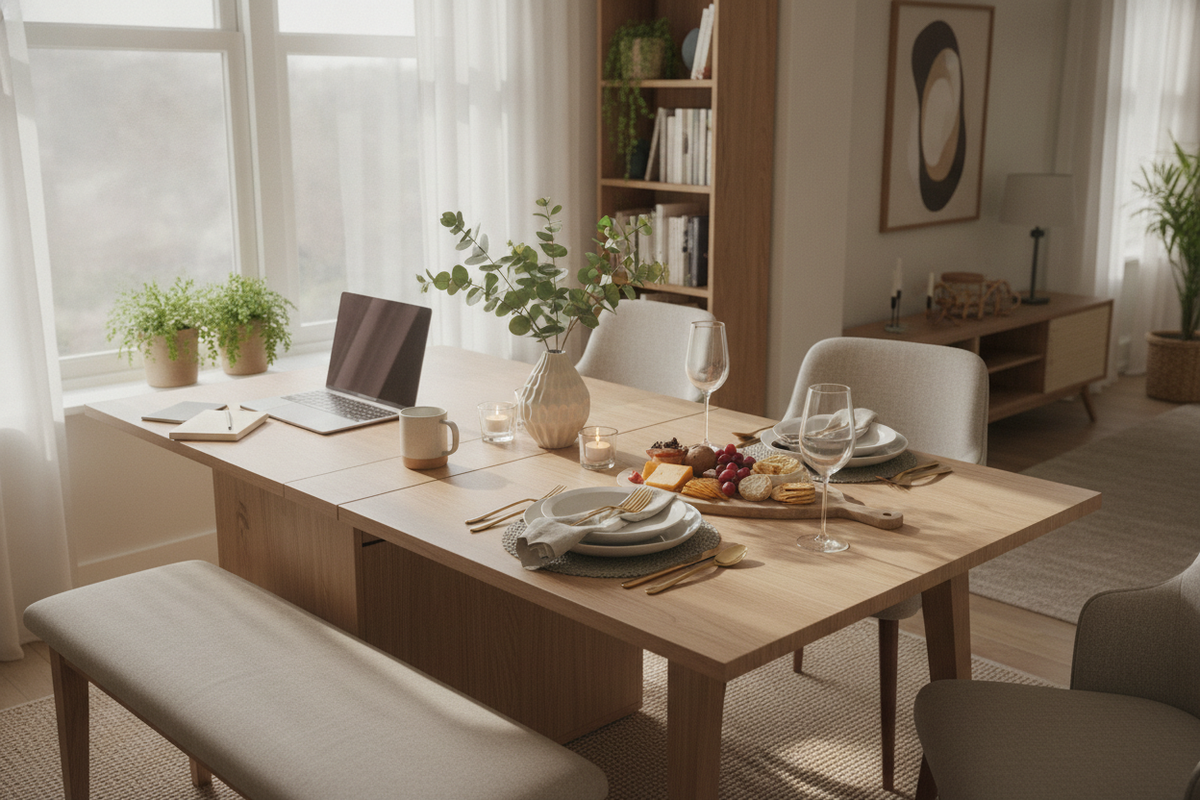 How to Host a Dinner Party on a Desk and Kitchen Table Combo